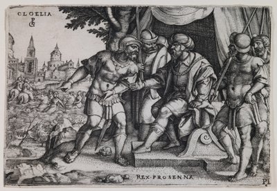 克洛丽亚和伊特鲁里亚国王波森纳，约 1536-37 年（雕刻） 作者 Georg Pencz