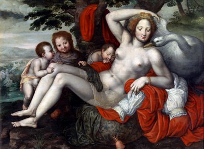 ""Leda et le cygne"" - Leda and the Swan par Pencz, Georg (Jorg) (1500/02-1550), Mid of 16th cen. - Oil on wood, 92x126 - Museo del Prado, Madrid 作者 乔治·彭茨