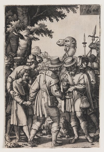 约瑟夫的故事，约瑟夫被他的兄弟们卖掉，16 世纪上半叶（版画） 作者 乔治·彭茨