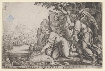 Tobiolus捕鱼》，出自《Tobias的故事》，1543年。 作者 乔治·彭茨
