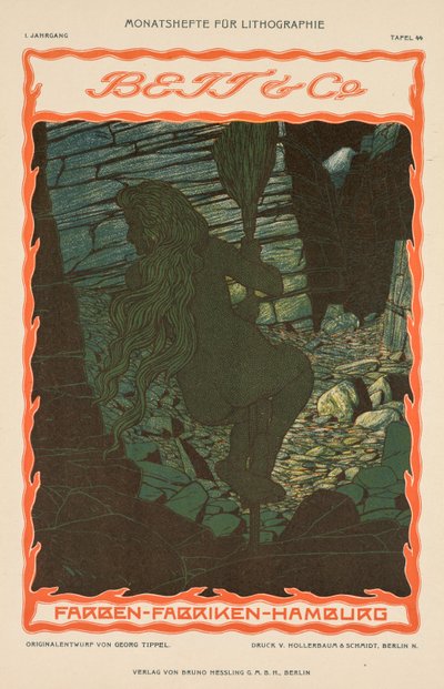 扫帚上的裸女（选自汉堡贝特公司彩色织物广告系列） 作者 乔治蒂佩尔