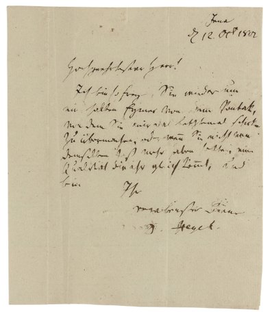 给耶布（Georguder Ramann）（爱尔福特的葡萄酒商人）的亲笔签名信 作者 乔治·威廉·弗里德里希·黑格尔
