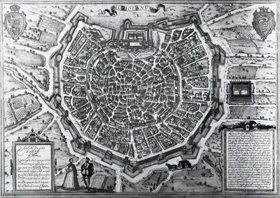 米兰城市地图，1572年，由安东尼奥-拉弗里（1512-1577）绘制，由乔治-布劳恩和弗朗茨-霍根伯格出版，意大利 作者 Georg Braun and Hogenberg Franz