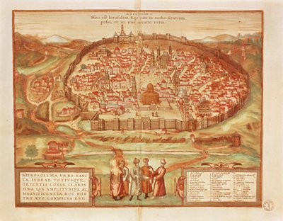 耶路撒冷，来自乔治-布劳恩的《Civitates Orbis Terrarum》。 作者 弗兰斯