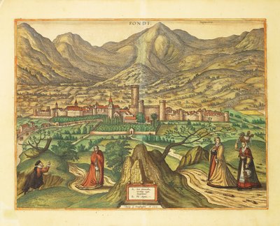 拉齐奥地区方迪的地图，来自Georg Braun的Civitates Orbis Terrarum。 作者 Georg Braun and Hogenberg Franz