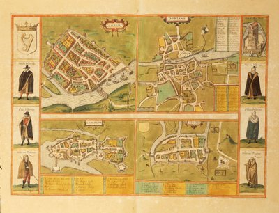 高威、都柏林、利默里克和科克地图，来自Georg Braun的Civitates Orbis Terrarum。 作者 弗兰斯