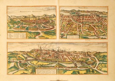 蒙彼利埃、图尔和普瓦捷的地图，来自Georg Braun的Civitates Orbis Terrarum。 作者 弗兰斯