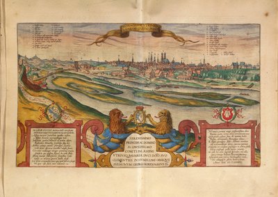 德国慕尼黑地图，来自Georg Braun的Civitates Orbis Terrarum。 作者 弗兰斯