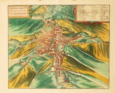佩鲁贾地图，来自Georg Braun的Civitates Orbis Terrarum。 作者 弗兰斯