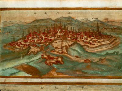 锡耶纳地图，来自Georg Braun的Civitates Orbis Terrarum。 作者 弗兰斯