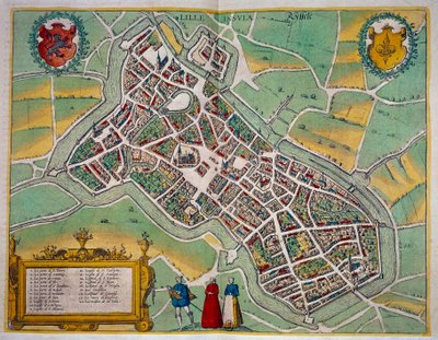 里尔市的地图来自乔治-布劳恩（1541-1622）和弗兰斯-霍根伯格（1535-1590）的 "Civitates Orbis Terrarum"，大约在1572-1617年。巴黎，B.N. 作者 弗兰斯