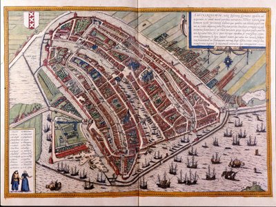阿姆斯特丹的地图。布劳恩和霍根伯格的地图集。阿姆斯特丹1588年 作者 弗兰斯