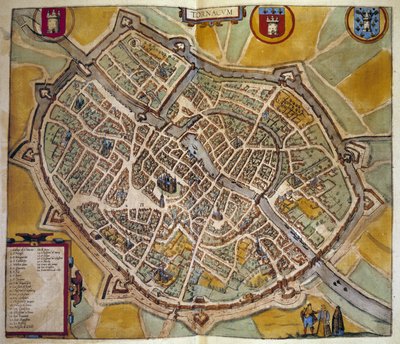 法国图尔市地图。 1572 年“布劳恩和霍根伯格”地图集的雕刻 作者 弗兰斯