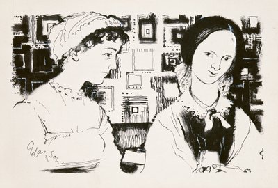 简·奥斯汀（1775-1817）和夏洛蒂·勃朗特（1816-55） - 想象中的遭遇（印度墨水在船上） 作者 乔治·亚当森