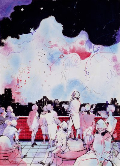 7月4日（Macys Fireworks）（在纸上浇水墨水和水粉） 作者 乔治·亚当森