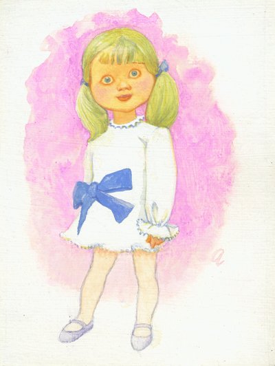 弓的小女孩，20世纪70年代（gessoed硬质纤维板上的水粉） 作者 乔治·亚当森