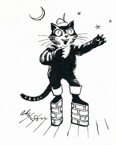 Puss in（砖墙平台）靴子（白卡上的透明墨水） 作者 乔治·亚当森