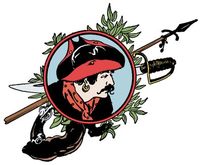 乔治·阿尔伯特·威廉姆斯 (1875-1932) 1913 年创作的“海盗男孩书”中带有海盗肖像的奖章插图 作者 乔治·阿尔弗雷德·威廉姆斯