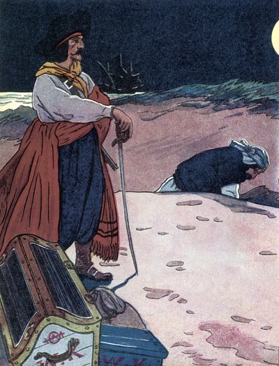 The treasor is buried Illustration from “The boys book of pirates”” by George Albert Williams (1875-1932) 1914 作者 乔治·阿尔弗雷德·威廉姆斯