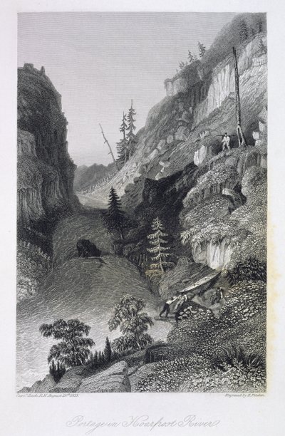 1833年8月19日，在1833年至1835年的“北极陆地探险到大鱼河口和沿着北冰洋海岸的叙事”中的“白霜河”中的波蒂奇 作者 乔治·贝克
