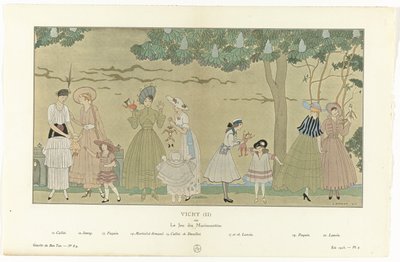 Gazette du Bon Ton，1915 年夏 - 第 8-9 期， Pl. 3: Vichy (II) / or / Le Jeu des Marionnettes（标题在实物上） 作者 无名氏