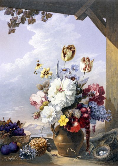 1856年J. Bartholomew的绘画之后的园丁棚（用油画印刷） 作者 乔治·巴克斯特