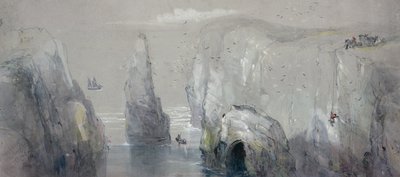 Flamborough头看法，显示一群人聚集鸥的鸡蛋 作者 乔治·布莱恩特·坎皮恩