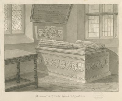 埃拉斯通教堂-约翰·弗利特伍德爵士纪念碑：棕褐色绘画，1841年 作者 乔治·巴克勒