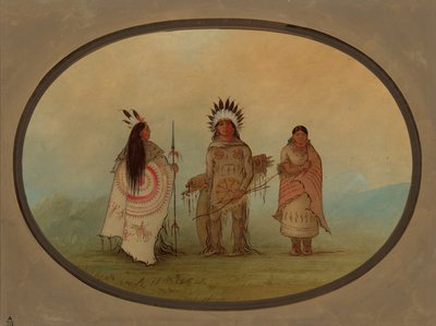 一个乌鸦酋长、一个战士和他的妻子，1855-1869。 作者 乔治·卡特琳