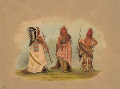 一个波尼族酋长和两个勇士，1861-869年。 作者 乔治·卡特琳
