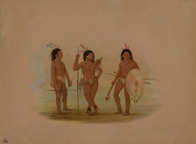 一个Puelchee酋长和两个年轻的战士，1854-1869。 作者 乔治·卡特琳