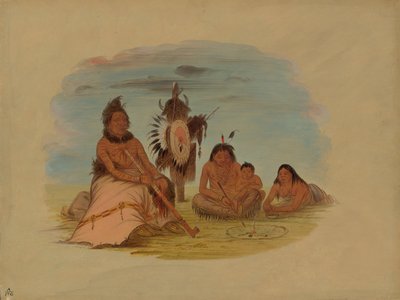 一位年迈的米纳塔利族酋长和他的家人，1861-869年。 作者 乔治·卡特琳