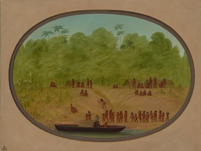 一个奥马瓜村--船只素描，1854-1869。 作者 乔治·卡特琳