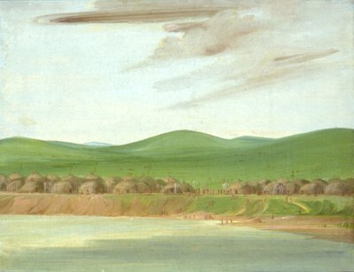1832年，圣路易斯上空1600英里处的阿利卡拉土屋村。 作者 乔治·卡特琳