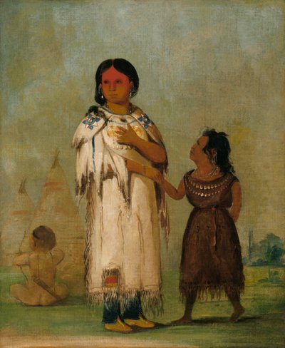 阿西尼博因妇女和儿童，1832年。 作者 乔治·卡特琳