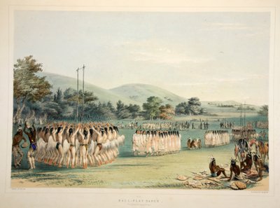 球员舞蹈》，出版。1845年彩色石版画。 作者 乔治·卡特琳