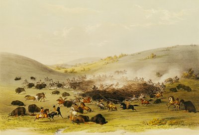 Buffalo Hunt，Surround，c.1832 作者 乔治·卡特琳