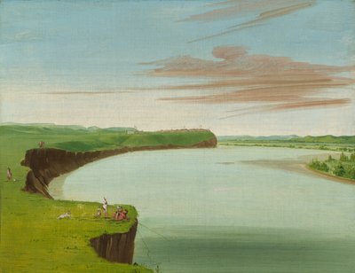 曼丹村的远景，1832年。 作者 乔治·卡特琳