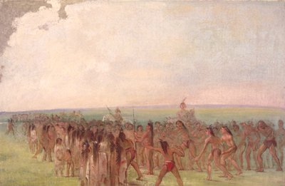 曼丹村后面的赛跑，1832-1833年。 作者 乔治·卡特琳