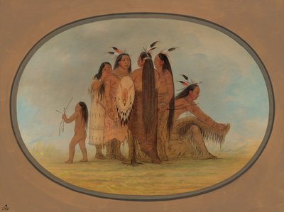 四个曼丹勇士，一个女孩和一个男孩，18611869。 作者 乔治·卡特琳