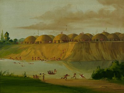 希达萨村，被土覆盖的小屋，在刀河上，距离圣路易斯1810英里，1832年。 作者 乔治·卡特琳