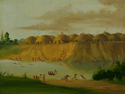 圣路易斯上方 1810 英里处刀河边的希达萨村和土屋 作者 乔治·卡特琳