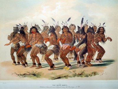美国的印第安人。熊舞，一个红皮肤部落的仪式。乔治-卡特林（1794-1872）的插图 作者 乔治·卡特琳