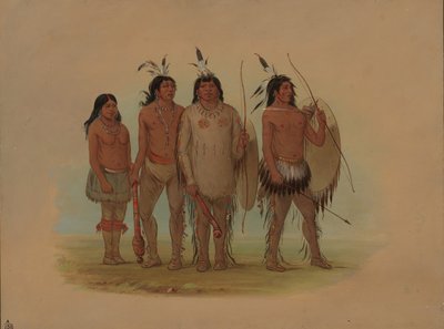 基奥瓦酋长、他的妻子和两位勇士，1861-869年。 作者 乔治·卡特琳