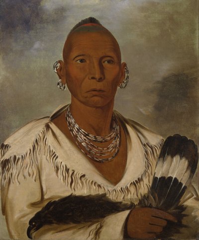Múk-a-tah-mish-o-káh-kaik, 黑鹰，著名的萨克族酋长，1832年。 作者 乔治·卡特琳