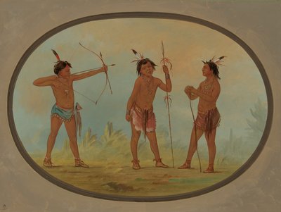 三位肖肖尼族战士为战争而武装起来，1861-869。 作者 乔治·卡特琳