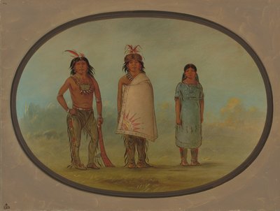 两名齐佩维安战士和一名妇女，1855-1869。 作者 乔治·卡特琳