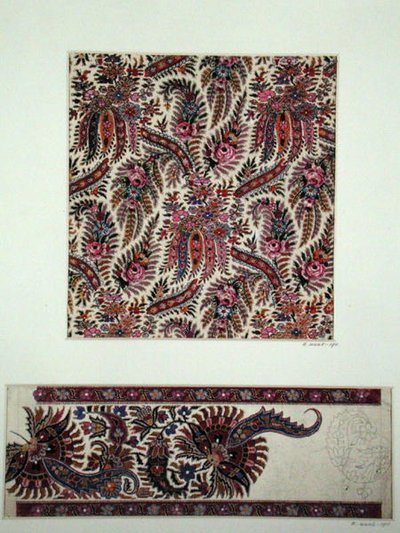 佩斯利披肩的织物设计，约1871年（纸上水粉画） 作者 乔治·查尔斯·海特