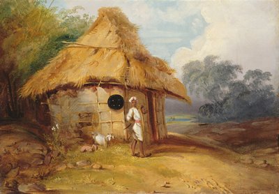 查看在印度南部，与他的小屋外的战士，1815年 作者 乔治·钦纳里