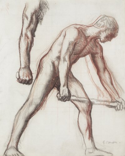 男孩和男人的裸体研究，1908年（纸上的粉笔） 作者 George Clausen